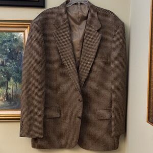 Oscar De La Renta Men’s Houndstooth Suit Jacket Coat Brown Checkered Blazer 46R